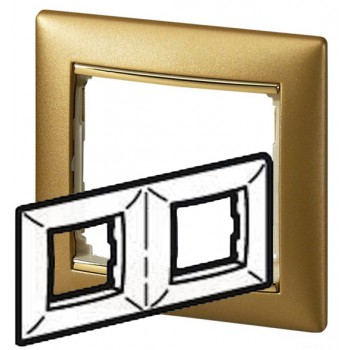 Рамка установочная 2-постовая горизонтальная цвет матовое золото/золото Legrand серии Valena